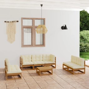 vidaXL 8 pcs conjunto lounge de jardim com almofadões pinho maciço