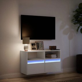 Móvel de parede para TV com luzes LED 80x31x45 cm branco