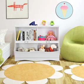 Estante armazenamento infantil com 2 compartimentos e 2 recipientes para organizador de brinquedos de quarto e sala 105,5 x 39,5 x 84 cm branco