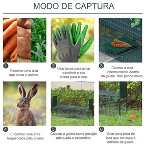 Armadilha para Animais Vivos com Porta Gaiola de Captura com Alça de Transporte para Coelhos 80x25x30cm Verde Escuro