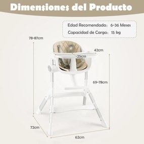 Cadeira Refeição bebés alta conversível 4 em 1 com altura ajustável em 5 posições Bandeja removível e lavável Almofada removível 62 x 72 x 87 cm Bege