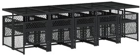 11 pcs conjunto de jantar p/ jardim c/ almofadões vime PE preto