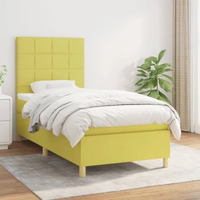 vidaXL Cama com molas/colchão 100x200 cm tecido verde