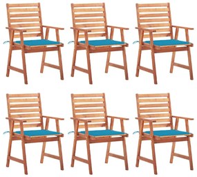 vidaXL Cadeiras de jantar p/ jardim 6 pcs c/ almofadões acácia maciça