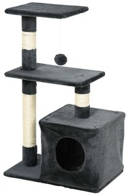 PawHut Centro Atividades Gatos 50x30x81,5 cm Poste Sisal Plataformas Caverna Cinza Entretenimento Conforto