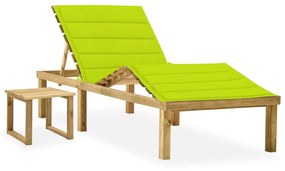vidaXL Espreguiçadeira de jardim com mesa e almofadão pinho impregnado