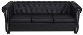 Conjunto sofás Chesterfield 2 + 3 lugares couro artific. preto