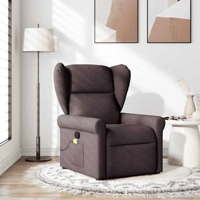 vidaXL Poltrona de massagens reclinável tecido castanho-escuro