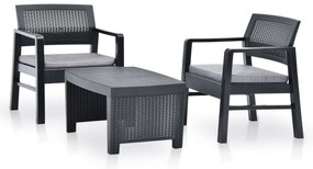 Conjunto lounge para jardim 3 pcs plástico antracite