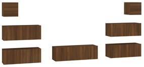 7 pcs conjunto móveis TV derivados de madeira carvalho castanho