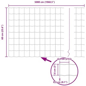 Cerca Euro com 22 Postes U Prateado 0,6x50 m Aço
