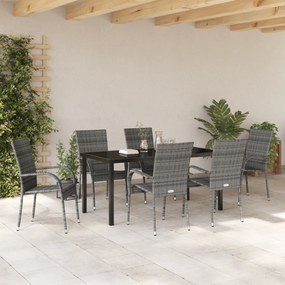Conjunto de Jantar de 7 Peças em Rattan Sintético Cinza