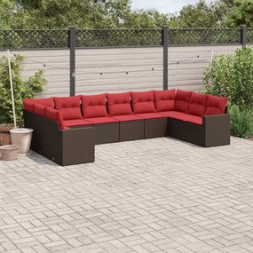 vidaXL 10 pcs conj. sofás jardim com almofadões vime PE castanho