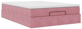 Estrutura de cama otomana com colchão 140x190 cm veludo rosa
