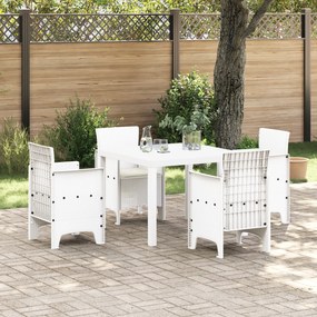 vidaXL Conjunto de Jantar de 5 Peças para Jardim com Almofadas Branco Vime Sintético
