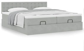 Estrutura cama otomana colchões 180x200cm veludo cinzento claro