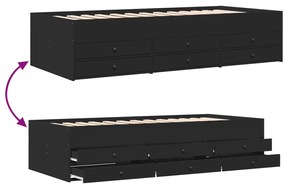 Sofá-cama com gavetas sem colchão 90x190 cm preto