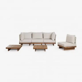 Conjunto De Sala De Estar Com Sofá De Canto Modular De 4 Peças, Mesa De Centro E Mesa Lateral Em Madeira De Acácia Dailin Castanho Acácia - Sklum