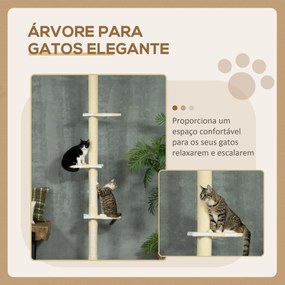 Árvore para Gatos do Chão ao Teto 220-260cm Altura Ajustável Torre para Gatos com 3 Plataformas Poste de Sisal e Bola para Brincar 47x34x220-260cm Cre