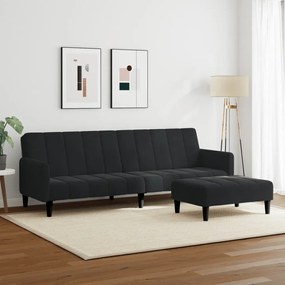 Sofá-cama 2 lugares c/ apoio de pés veludo preto