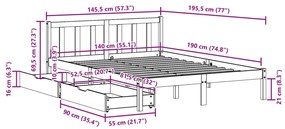 Cama sem colchão 140x190 cm madeira de pinho maciça