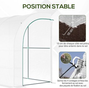 Estufa de jardim encostada com prateleiras de 3 níveis, pequena estufa de varanda em lona de PE 140 g/m², 300 x 150 x 213 cm, branca