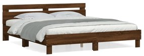 3207405 vidaXL Estrutura cama c/ cabeceira derivados madeira carvalho castanho