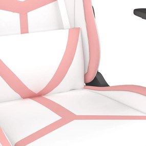 Cadeira gaming massagens couro artificial branco e rosa