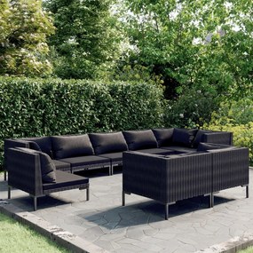 vidaXL 9pcs conj. lounge jardim + almofadões vime redondo cinza-escuro