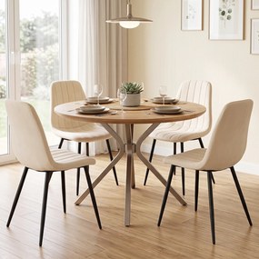 Conjunto de 4 Cadeiras de Sala de Jantar (MESA NÃO INCLUIDA), 54 x 44,5 x 87 cm, Acolchoadas em Veludo, Bege