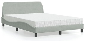 Cama com colchão 140x190 cm veludo cinzento-claro