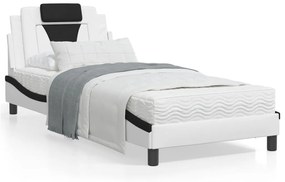 Estrutura cama c/ luzes LED 90x200cm couro artif. branco/preto