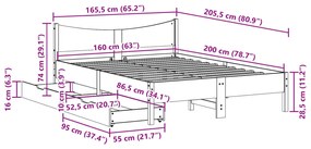 Estrutura de cama com gavetas 160x200 cm pinho maciço branco