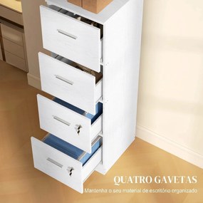 Bloco Gavetas de Escritório com 4 Gavetas Fechadura e Suportes Ajustáveis para Documentos A4 e Letter Branco 40x42x130,8 cm Branco