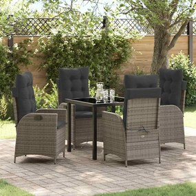 vidaXL Conjunto de Jantar de Jardim com Almofadas 5 Peças Cinza Vime Sintético