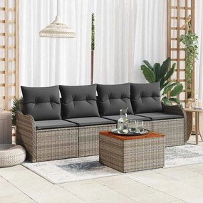 Conjunto de Sofá de Jardim vidaXL de 5 Peças com Almofadas Cinza Rattan PE Acácia