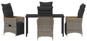 Conjunto de Jantar de Jardim de 5 Peças com Almofadas em Rattan Sintét