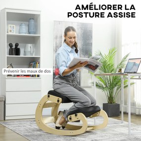 Cadeira de joelhos, cadeira ergonómica em madeira com função de balanço, cadeira de joelhos ajustável para escritório em casa preto