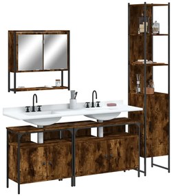 vidaXL 4pcs conjunto de móveis WC derivados de madeira carvalho fumado