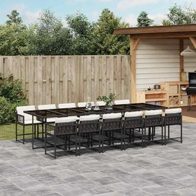 vidaXL 13 pcs conjunto de jantar p/jardim com almofadões vime PE preto