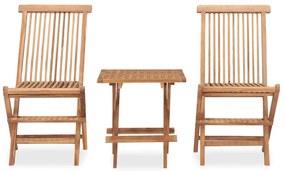 3 pcs conjunto jantar dobrável p/ exterior madeira teca maciça