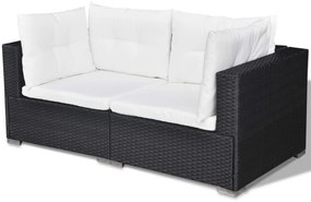 5 pcs conjunto lounge de jardim c/ almofadões vime PE preto
