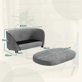 Sofá para cães com almofada macia, capa removível e lavável, revestimento em veludo holandês cinzento