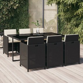 vidaXL 7 pcs conjunto de jantar p/ jardim c/ almofadões vime PE preto