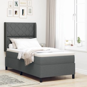 Cama Box Spring com Colchão e LED Cinza Escuro 90x200 cm Tecido