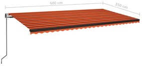 Toldo retrátil automático 600x350 cm laranja e castanho