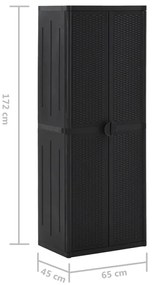 Armário de arrumação para jardim 65x45x172 cm vime PP preto