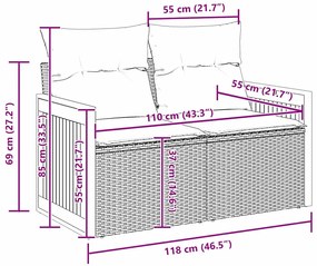 Conjunto de Sofá de Jardim vidaXL 9 Peças com Almofadas Cinza Rattan A
