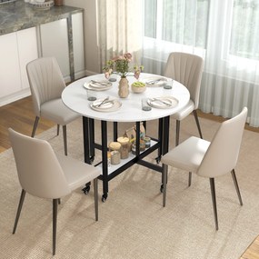 Mesa de Jantar Dobrável, 100 x 100 x 75 cm (CADEIRAS NÃO INCLUIDAS), com Rodas Bloqueáveis, Branco