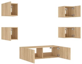 5 pcs móveis de parede para TV com luzes LED carvalho sonoma